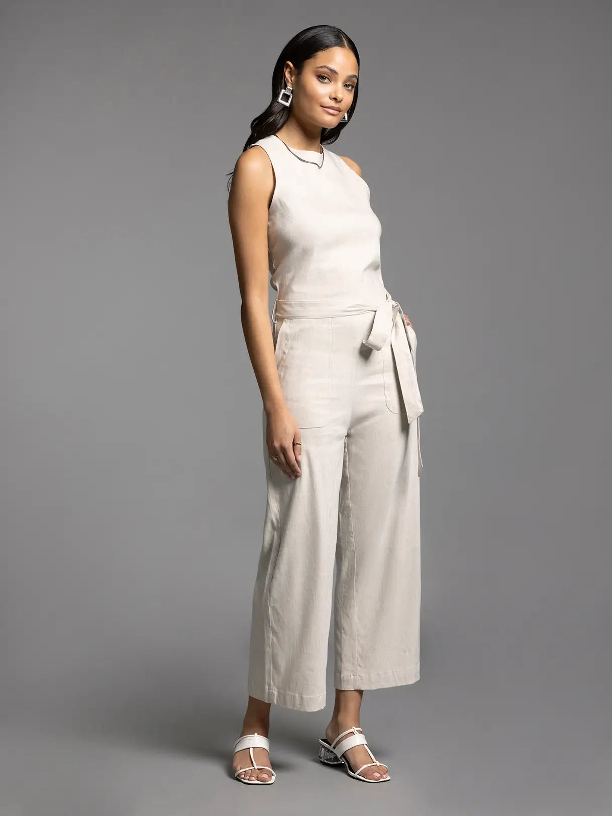 Tie Waist Sleeveless Jumpsuit