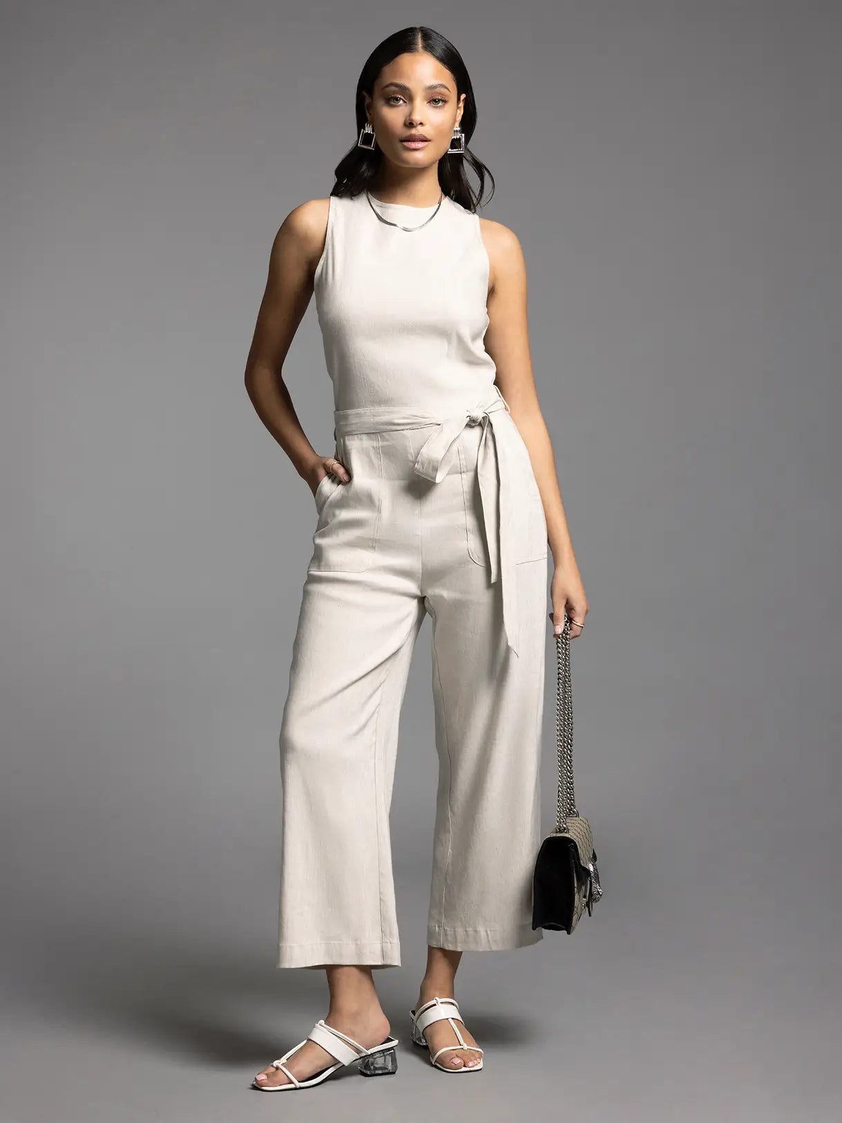 Tie Waist Sleeveless Jumpsuit