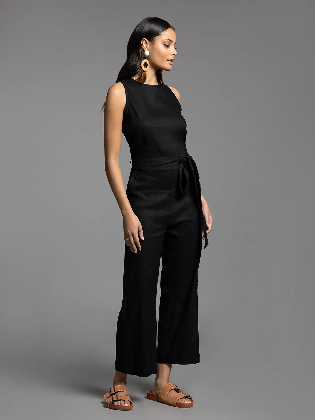 Tie Waist Sleeveless Jumpsuit