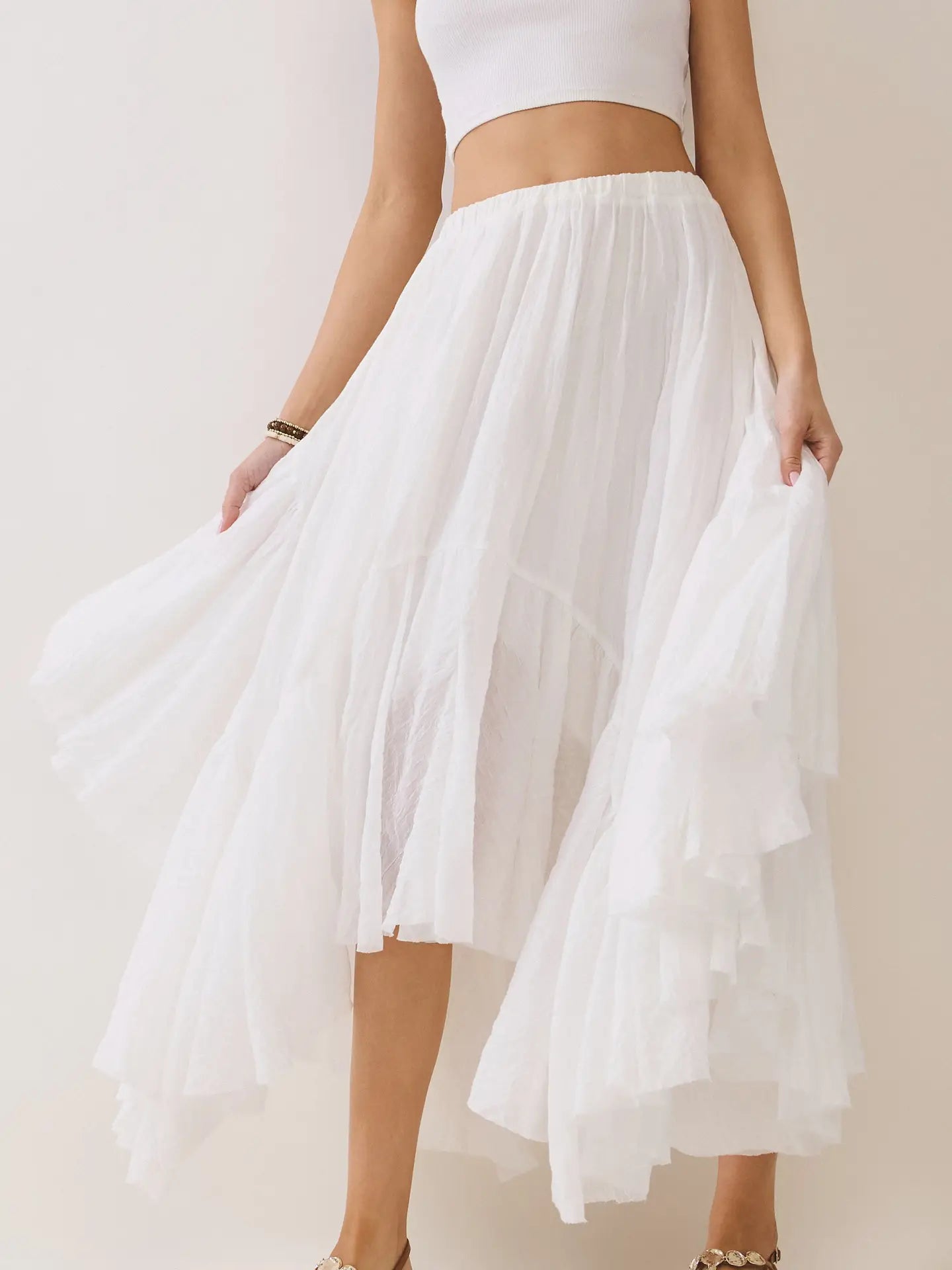 Tiered Asymmetrical Hem Midi Skirt