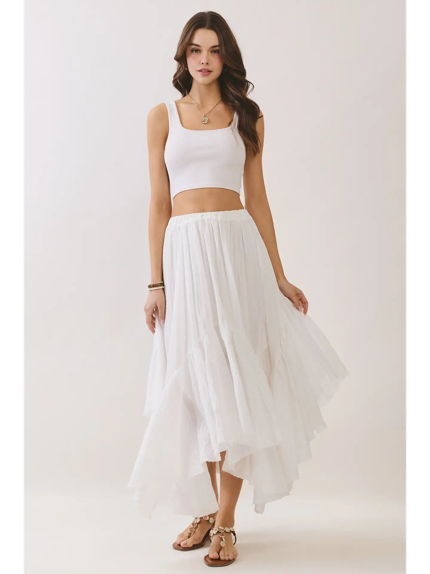 Tiered Asymmetrical Hem Midi Skirt