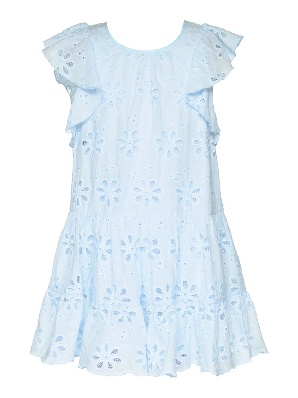 Tiered Eyelet Dress with Flutter Sleeves-Dress-Hannah Banana-12-Blue-Urbanheer