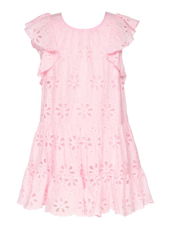 Tiered Eyelet Dress with Flutter Sleeves-Dress-Hannah Banana-12-PINK-Urbanheer