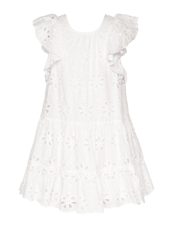 Tiered Eyelet Dress with Flutter Sleeves-Dress-Hannah Banana-12-WHITE-Urbanheer