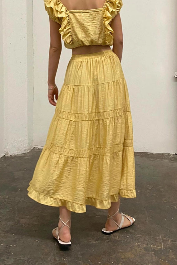 Tiered Midi Skirt-Skirts-Moon River-XS-YELLOW-Urbanheer