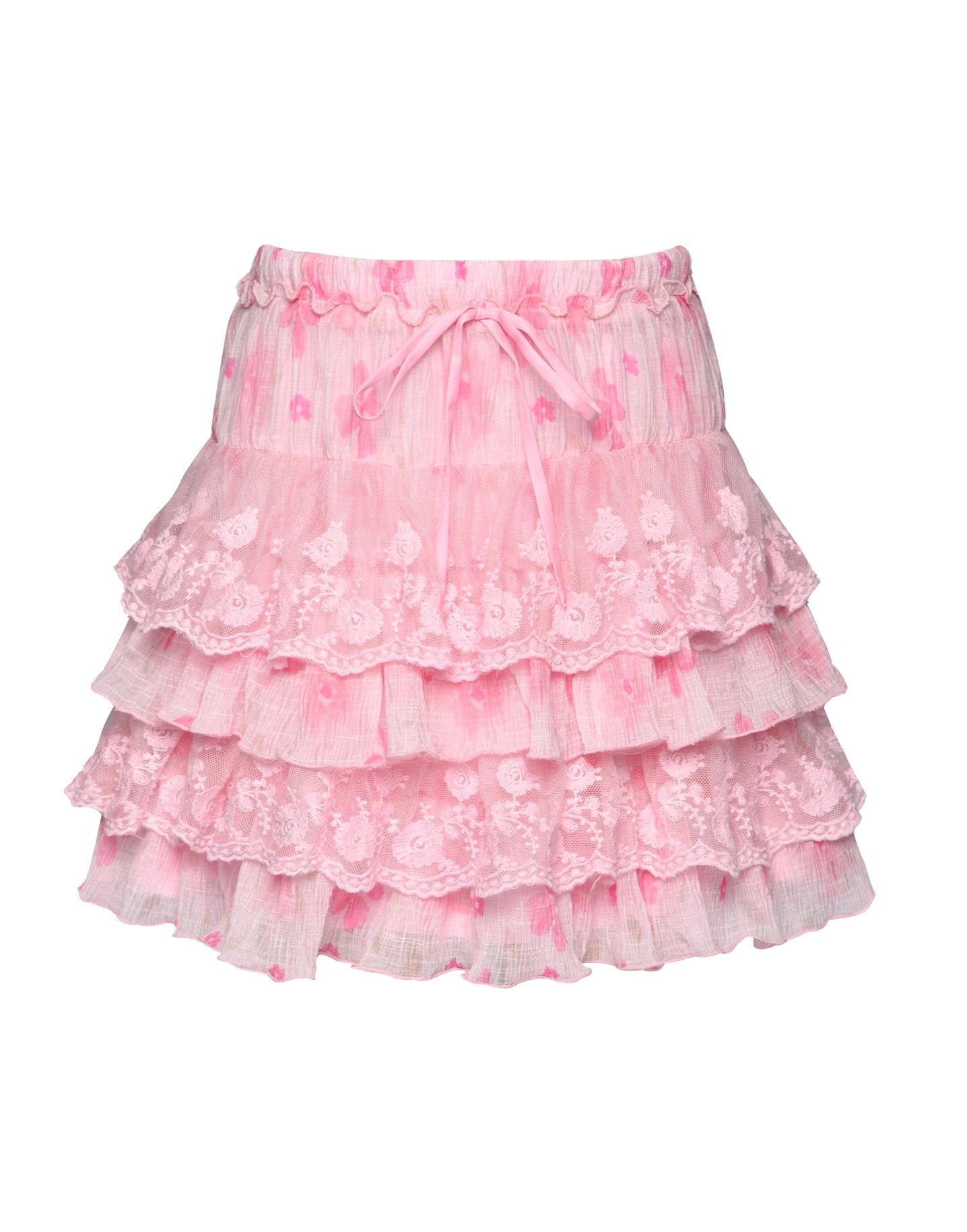 Tiered Print Skirt with Lace Detail