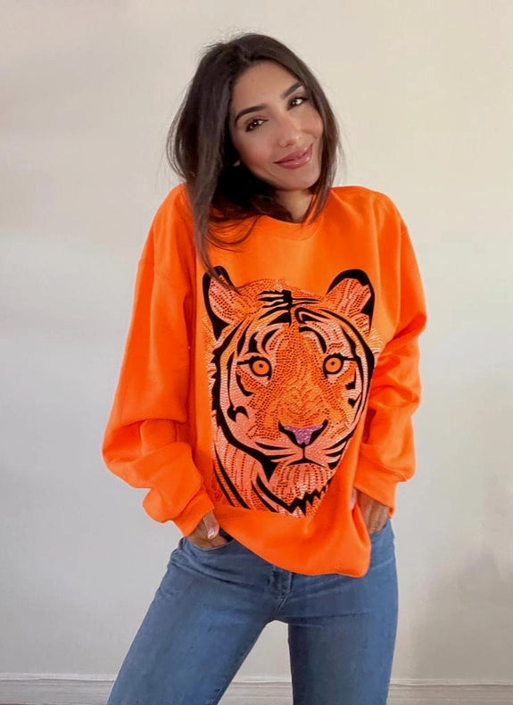 Tiger Crewneck Sweatshirt - Orange-Sweatshirt-Moving Forward Designs-XS-Urbanheer