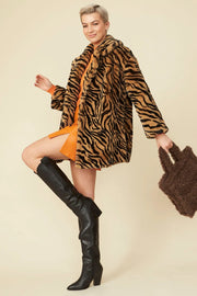 Tiger Print Mocha Faux Fur Midi Coat-Faux Fur Coats-Buy Me Fur Ltd-One Size-Mocha-Faux Fur-Urbanheer