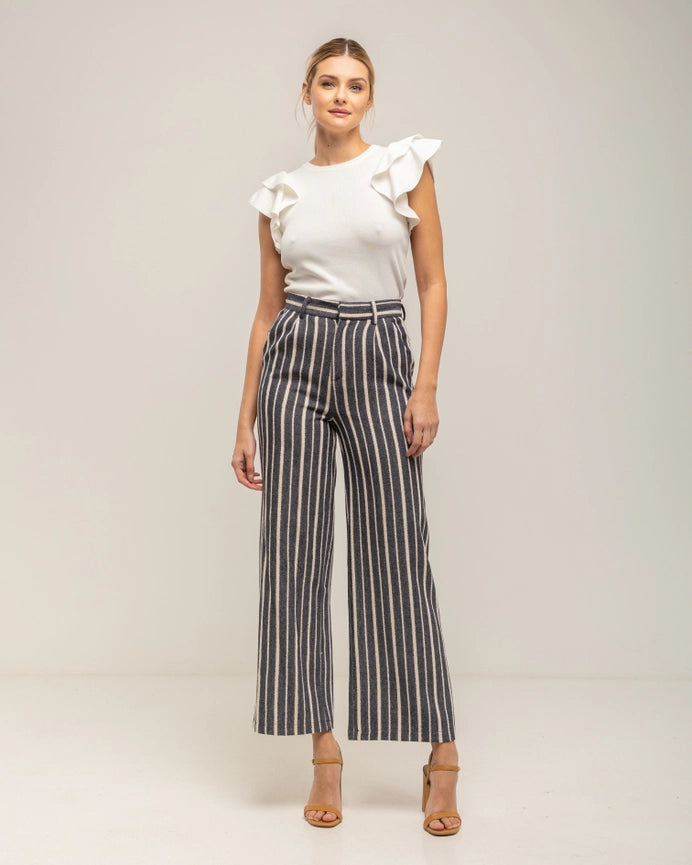 Tight Knit Top with Ruffles On the Sleeves-Top-Tantra-S-WHITE-Urbanheer