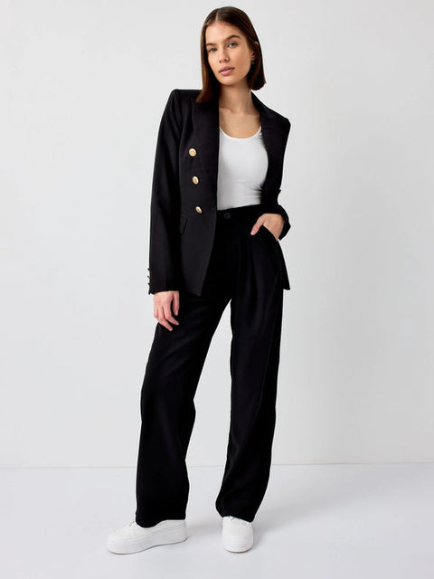 Timeless Fitted Double-Breasted Suit Jacket with Gold Buttons Black-Jacket-Attentif Paris-S-Black-Urbanheer