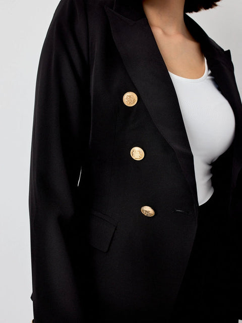 Timeless Fitted Double-Breasted Suit Jacket with Gold Buttons Black-Jacket-Attentif Paris-S-Black-Urbanheer