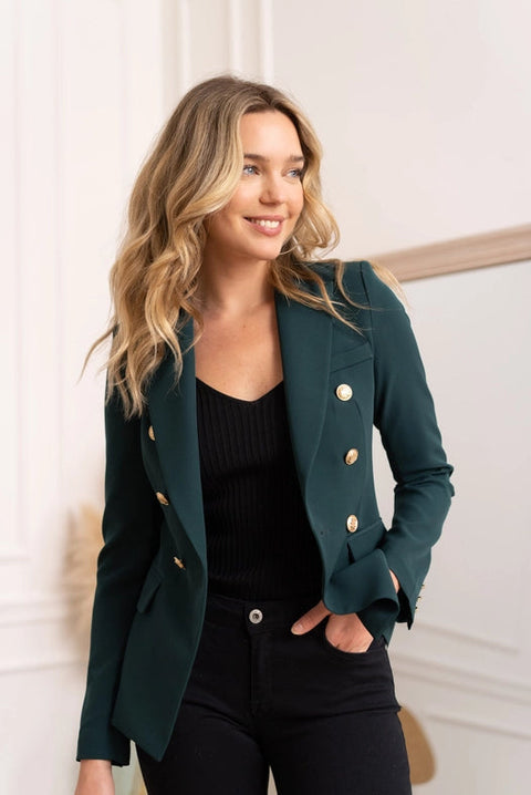Timeless Fitted Double-Breasted Suit Jacket with Gold Buttons Bottle Green-Jacket-Attentif Paris-S-Bottle Green-Urbanheer