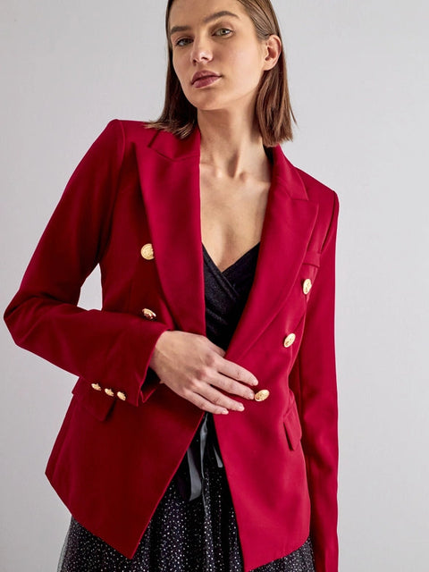 Timeless Fitted Double-Breasted Suit Jacket with Gold Buttons Burgundy-Jacket-Attentif Paris-S-burgundy-Urbanheer