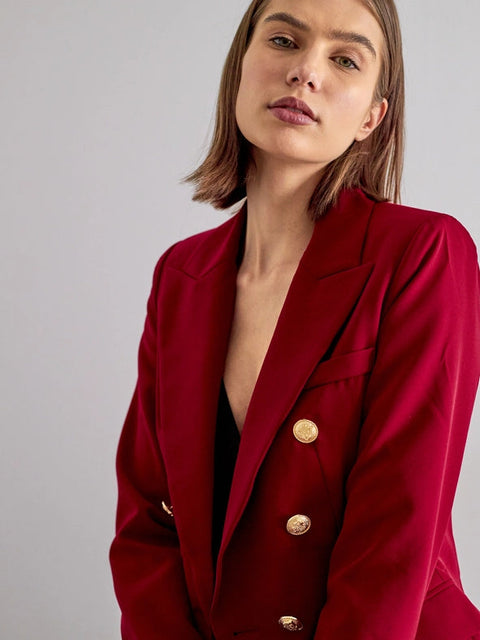 Timeless Fitted Double-Breasted Suit Jacket with Gold Buttons Burgundy-Jacket-Attentif Paris-S-burgundy-Urbanheer