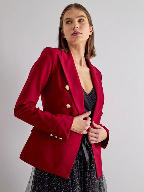 Timeless Fitted Double-Breasted Suit Jacket with Gold Buttons Burgundy-Jacket-Attentif Paris-S-burgundy-Urbanheer