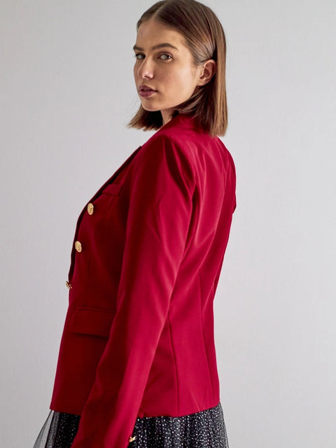 Timeless Fitted Double-Breasted Suit Jacket with Gold Buttons Burgundy-Jacket-Attentif Paris-S-burgundy-Urbanheer