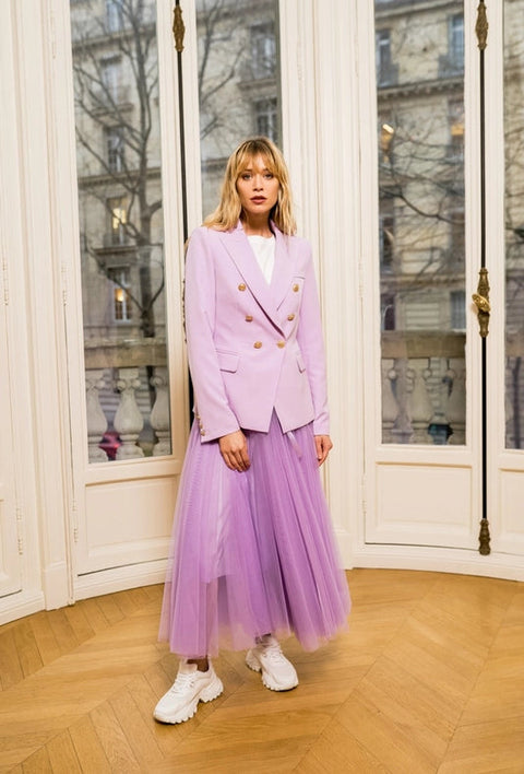 Timeless Fitted Double-Breasted Suit Jacket with Gold Buttons Lilac-Jacket-Attentif Paris-S-Lilac-Urbanheer