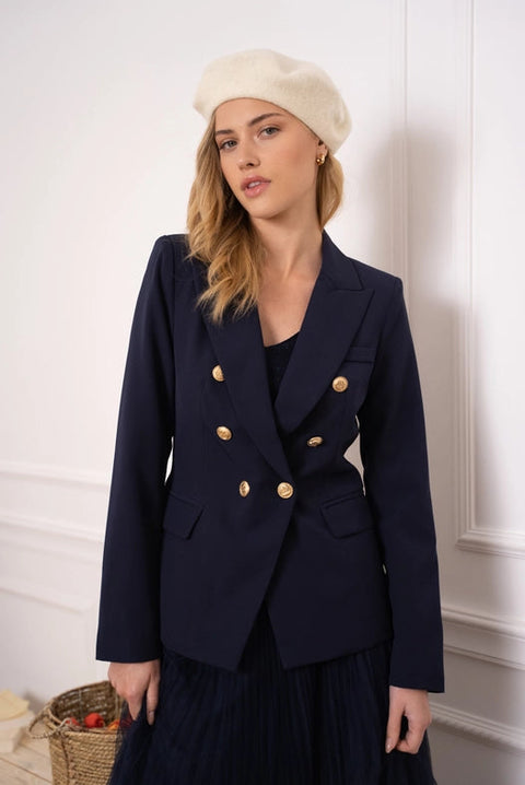 Timeless Fitted Double-Breasted Suit Jacket with Gold Buttons Navy-Jacket-Attentif Paris-S-Navy-Urbanheer