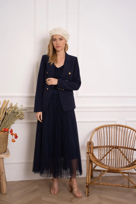 Timeless Fitted Double-Breasted Suit Jacket with Gold Buttons Navy-Jacket-Attentif Paris-S-Navy-Urbanheer