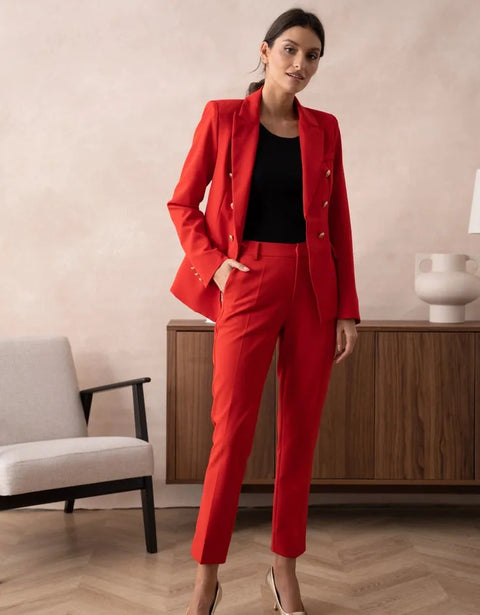 Timeless Fitted Double-Breasted Suit Jacket with Gold Buttons Red