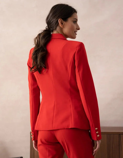 Timeless Fitted Double-Breasted Suit Jacket with Gold Buttons Red