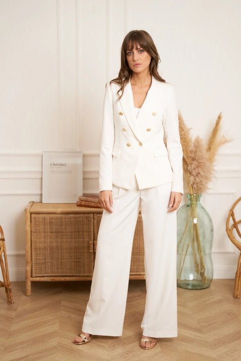 Timeless Fitted Double-Breasted Suit Jacket with Gold Buttons White-Jacket-Attentif Paris-S-White-Urbanheer