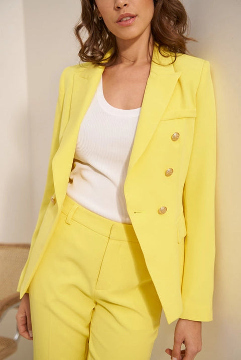 Timeless Fitted Double-Breasted Suit Jacket with Gold Buttons Yellow-Jacket-Attentif Paris-S-Yellow-Urbanheer