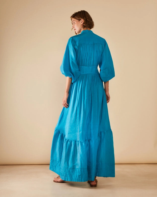 Timeless Silk-Linen Chiffon Buttoned Maxi Dress Shore Blue-Dress-ANTHERIS-S-Shore Blue-Urbanheer