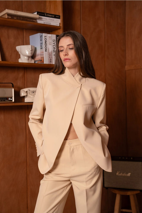 Timeless Structured Jacket with Fold-Down Officer Collar