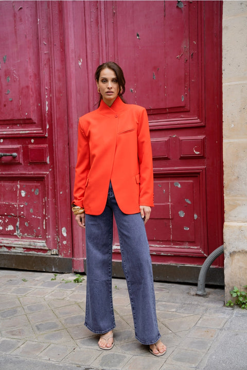 Timeless Structured Jacket with Fold-Down Officer Collar