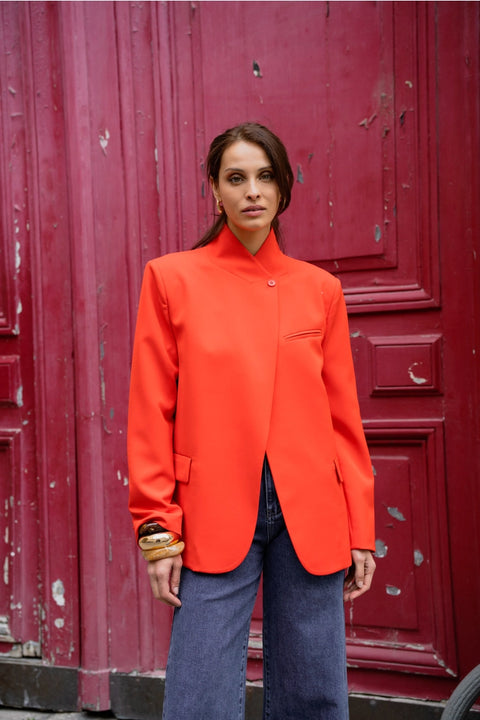 Timeless Structured Jacket with Fold-Down Officer Collar