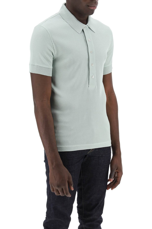 Tom ford "ribbed knit polo with shiny-men > clothing > t-shirts and sweatshirts > polos-Tom Ford-52-Green-Urbanheer
