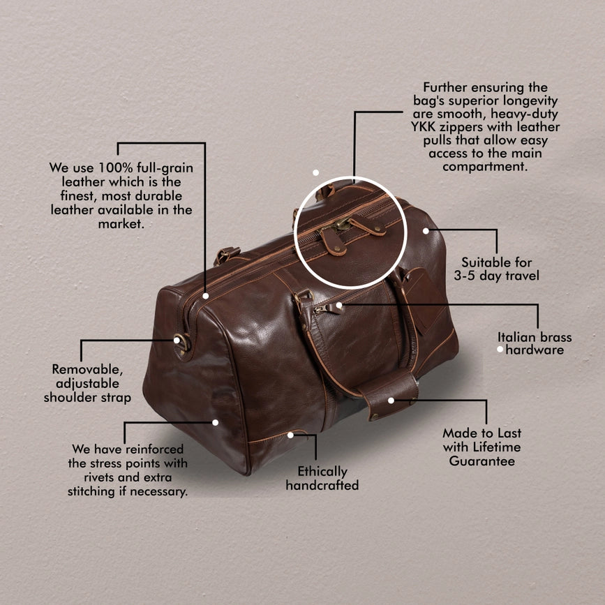 Tourist Leather Duffle 21" Antique Brown-Bags-Hides-21 x 12 x 12 in (53.3 x 30.5 x 30.5 cm)-Antique Brown-Urbanheer