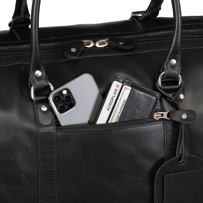 Tourist Leather Duffle 21" Black-Bags-Hides-21 x 12 x 12 in (53.3 x 30.5 x 30.5 cm)-Black-Urbanheer