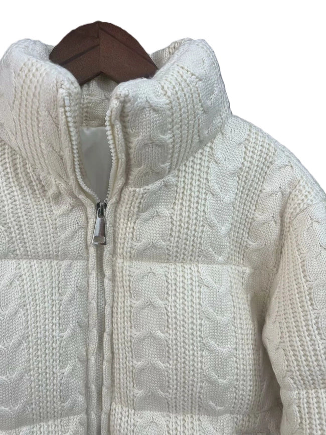 Trendy Stand-Collar Knitted Bread Padded Jacket-Jacket-Rosa Clothing-XS-White-Urbanheer