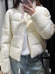 Trendy Stand-Collar Knitted Bread Padded Jacket-Jacket-Rosa Clothing-XS-White-Urbanheer