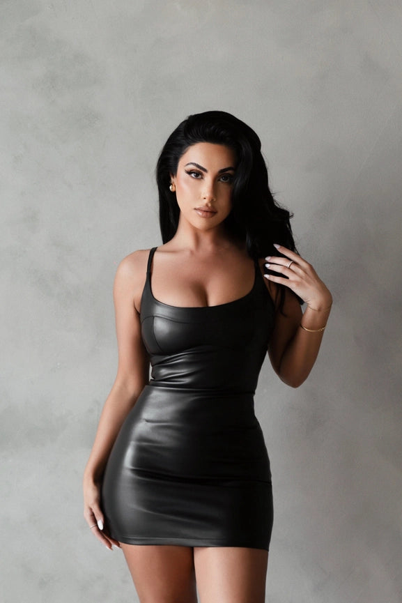 Trinity Faux Leather Dress Black-Dress-Marlina Boutique-XS-Urbanheer