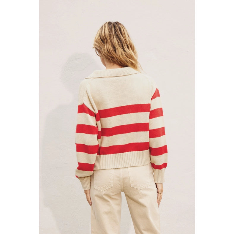 Triple Stripe Collared Sweater SUNNY RED-Sweater-Dress Forum-S-Urbanheer
