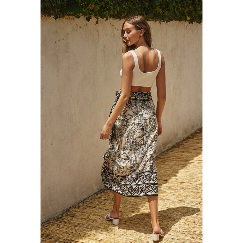 Tropical Border Midi Wrap Skirt-Skirt-Dress Forum-S-MAUI SAND-Urbanheer