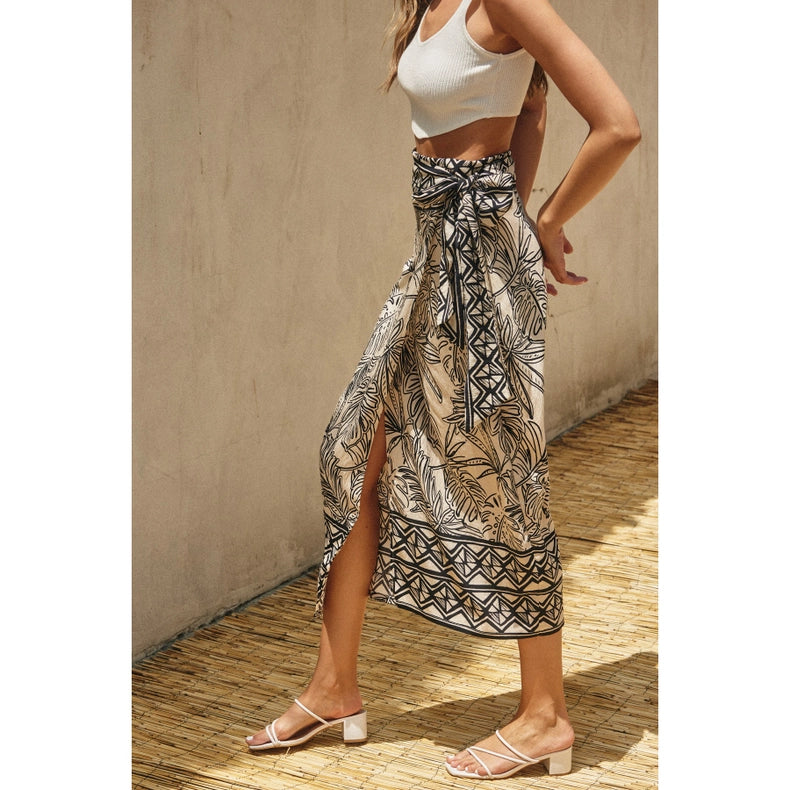 Tropical Border Midi Wrap Skirt-Skirt-Dress Forum-S-MAUI SAND-Urbanheer