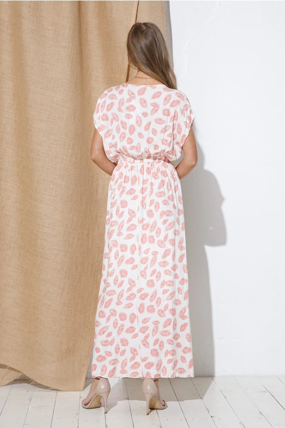 Tropical Leaf Rayon Dobby Tulip Open Maxi Dress-Dress-Blue B-S-CREAM-Urbanheer