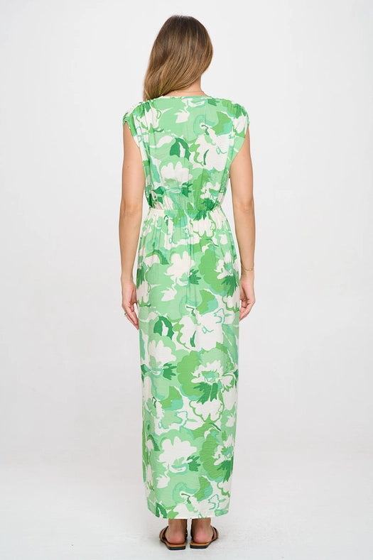 Tropical Print Chiffon Sheer Dress with Slit-Dress-Renee C.-S-Green-Urbanheer
