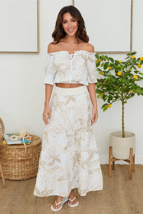 Tropical Print Croped Linen Top