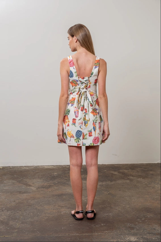 Tropical Print Sleeveless Mini Dress-Dress-Moon River-XS-CREAM MULTI-Urbanheer