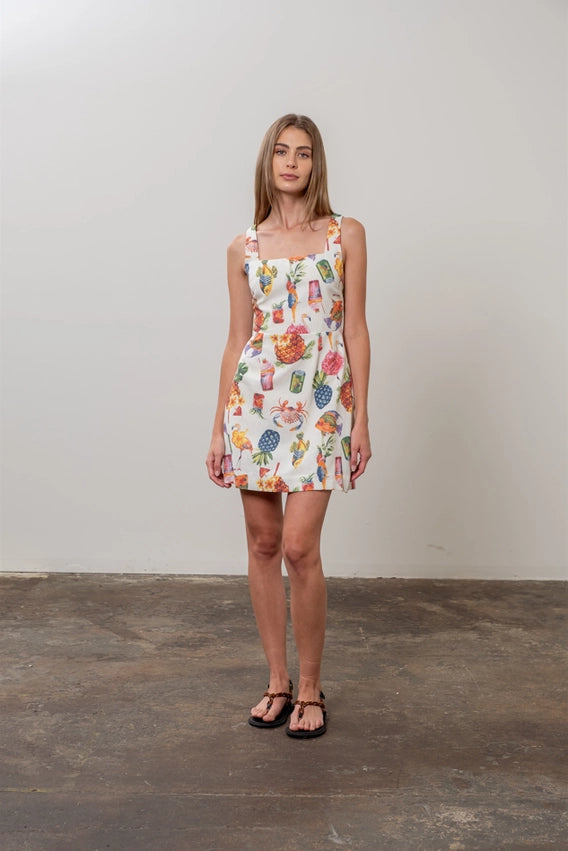 Tropical Print Sleeveless Mini Dress-Dress-Moon River-XS-CREAM MULTI-Urbanheer