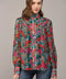 Tucked Yoke Detail Standing Collar Blouse-Blouse-FATE-S-TEAL GREEN MULTI-Urbanheer