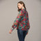 Tucked Yoke Detail Standing Collar Blouse-Blouse-FATE-S-TEAL GREEN MULTI-Urbanheer