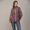Tucked Yoke Detail Standing Collar Blouse-Blouse-FATE-S-TEAL GREEN MULTI-Urbanheer