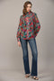 Tucked Yoke Detail Standing Collar Blouse-Blouse-FATE-S-TEAL GREEN MULTI-Urbanheer