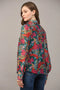 Tucked Yoke Detail Standing Collar Blouse-Blouse-FATE-S-TEAL GREEN MULTI-Urbanheer
